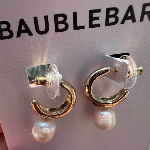 Baublebar gold tone open loops white pearl drops earrings - Image 2