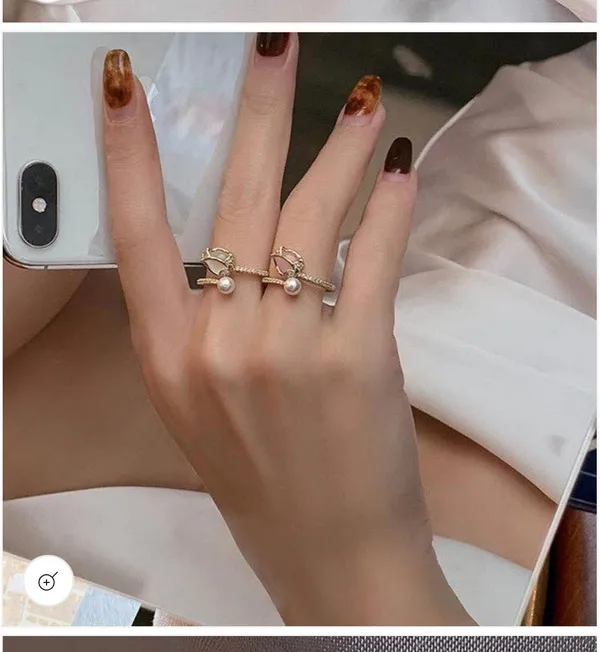 Opal Tulip Flower Pearl Stacking Bypass Ring Gold - Image 2