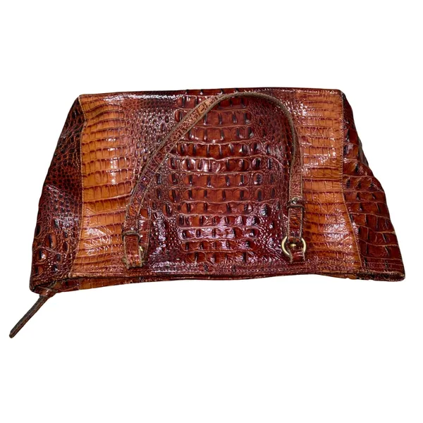 Brahmin Tote Bag Women Large Pecan Brown Fair Croc Embossed Leather Shoulder Bag - Image 7