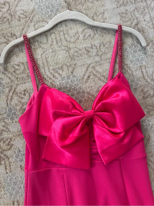 Lena Hot Pink Mini Dress with Bow Detail - Image 3