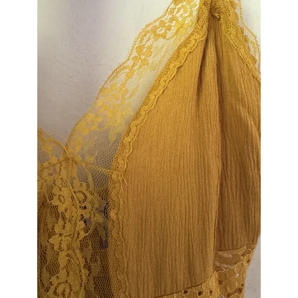 RUE 21 Mustard Yellow Gauzey Lace Maxi Dress Size Small - Image 5