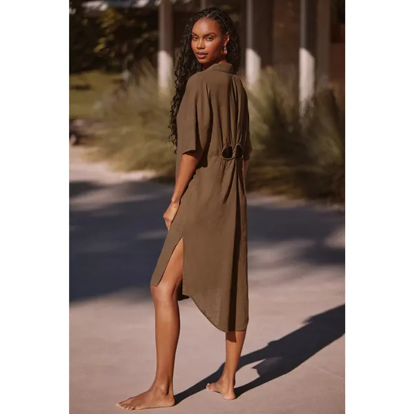 Anthropologie The Lucia Sheer Midi Dress Linen Olive Green XS NWT - Image 2