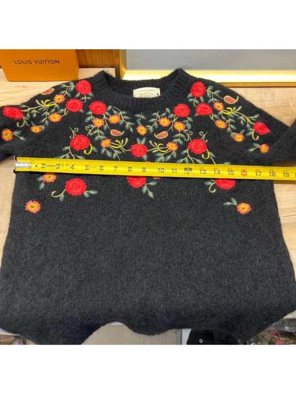 Sézane La Maille Black Sweater Floral Embroidery Size XS Cottage Folk Nouveau - Image 11