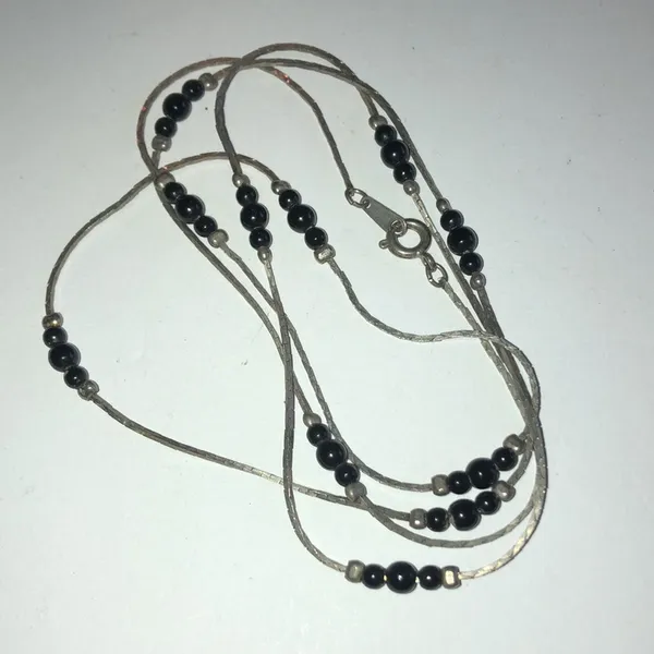 Vintage Silver Tone & Black Beaded Dainty Necklace - Image 6