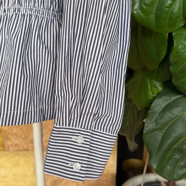 NEW Steve Madden Smock Waist Stripe Button Up 100% Cotton Longsleeve Top, Size M - Image 12