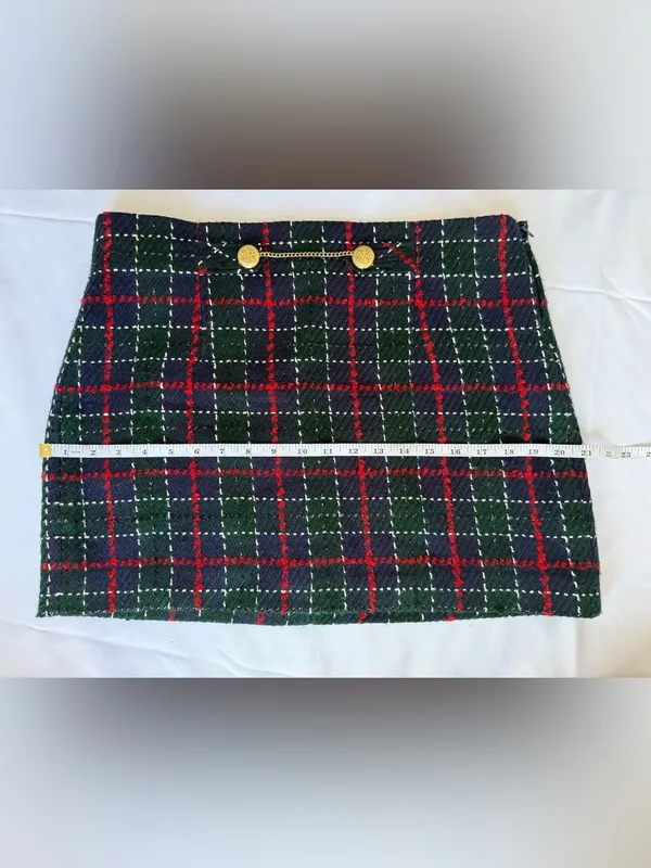 Zara Blue Green Red Tartan Plaid Knit Mini Skirt Size Large - Image 9