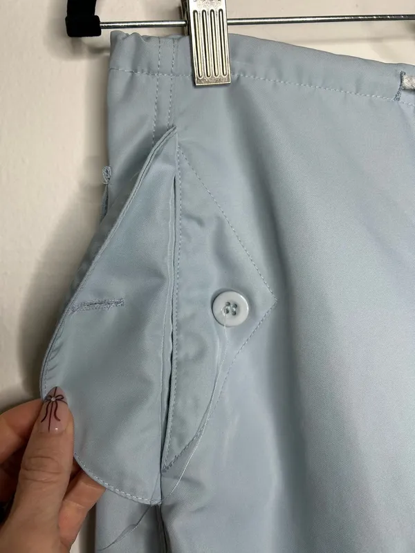 Edikted Rian Oversized Low Rise Light Blue Nylon Cargo Pants - Image 5
