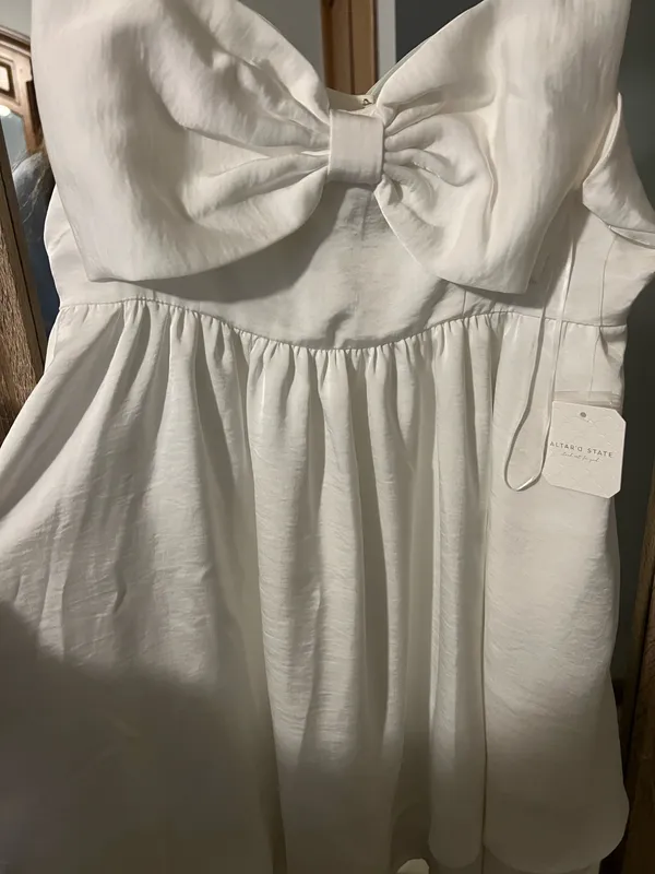 NWT Altar'd State Stassie White Short Pearl Bow Dress Graduation Dress - Image 3