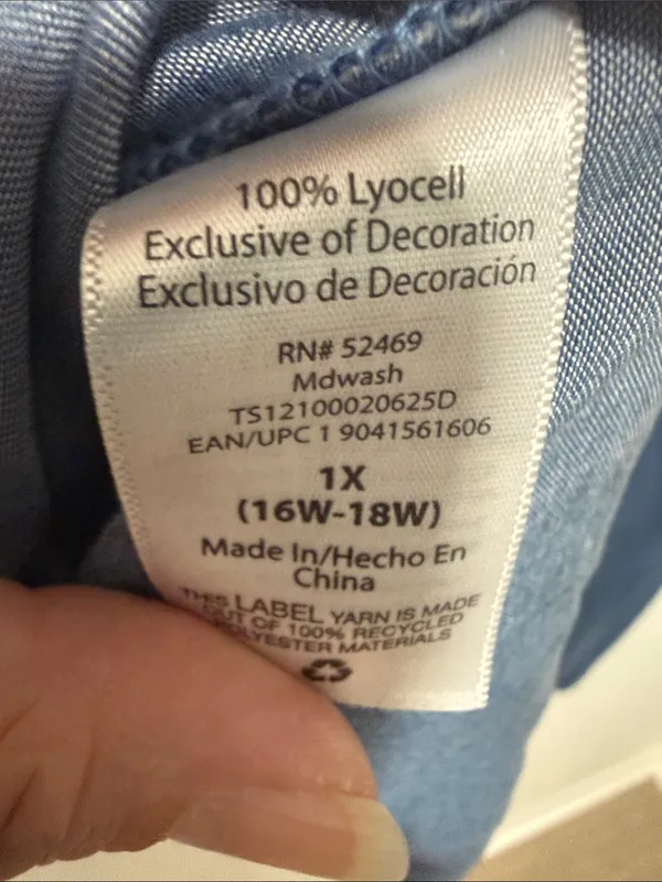 TERRA & SKY 100% Lyocell Blue Short-Sleeve Button-Up Chambray Shirt Size 1X - Image 11