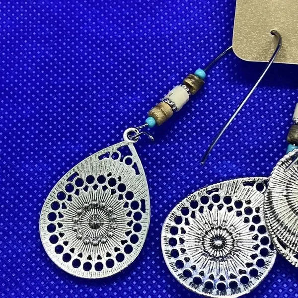 New‎ silver tone boho western faux turquoise earrings 6 pack bohemian - Image 5