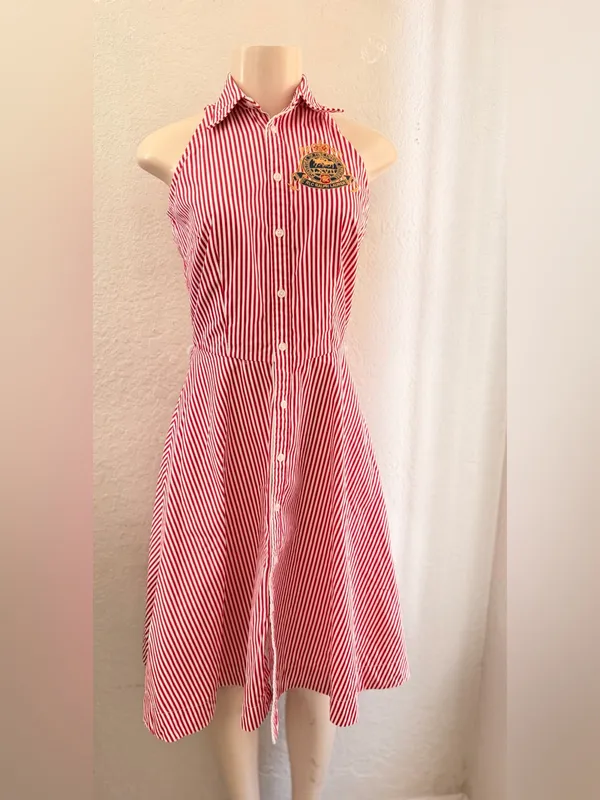 Ralph Lauren Sport red and white striped halter-style sleeveless shirt dress 2 - Image 11