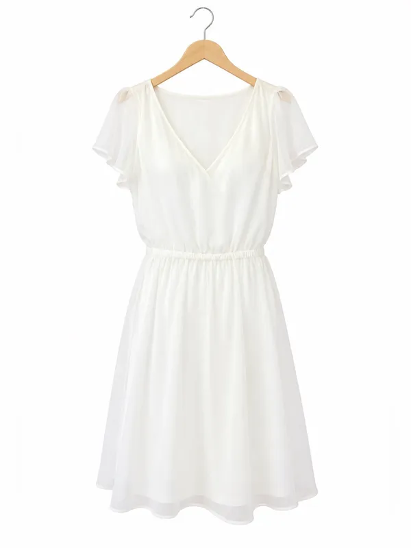 Express White Ethereal Chiffon V-Neck Dress Flutter Sleeve NWT Size S Angelcore - Image 2