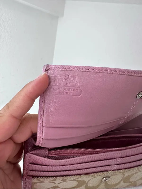 Coach Vintage Continental Wallet in Pink and Tan Signature Canvas - Image 5
