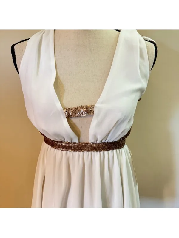 Tobi Gold metallic skater dress white mini Roman dress sequin straps NWT XS - Image 3