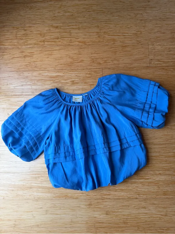 Anthropologie Maeve Blue Bubble Tiered Puff Sleeve Top XS - Image 3