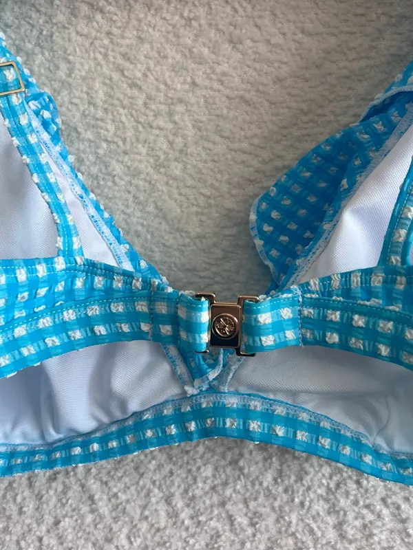 Lilly Pulitzer Blue White NWOT Women’s Aelin‎ Crinkle Gingham Bikini Top Size 10 - Image 7