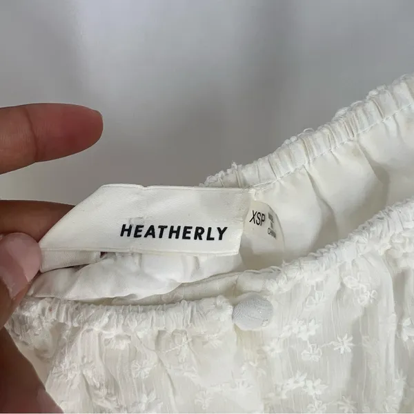 Heatherly Cottage Eyelet Crop Top Balloon‎ Sleeve Peasant Embroidered Size XSP - Image 10
