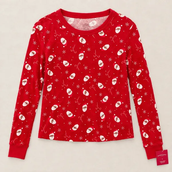 Wondershop Womens Red Santa Claus Candy Cane Snowflake Long Sleeve Sleep Top S - Image 4