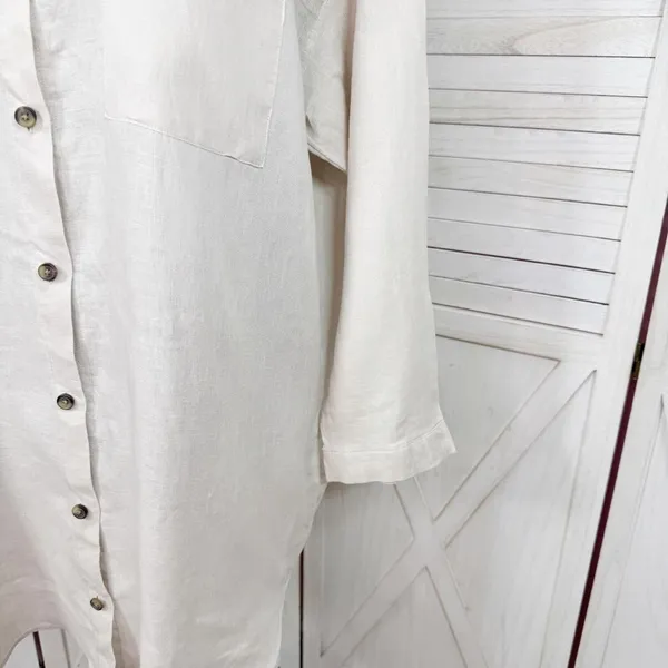 H&M Home Linen Button Up Shirt Dress Beige‎ Tan Medium Long Sleeve Beach - Image 6