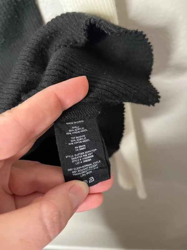 Theory Ribbed Knit Colorblock Bustier Seamtop Sweater Black White Med - Image 5