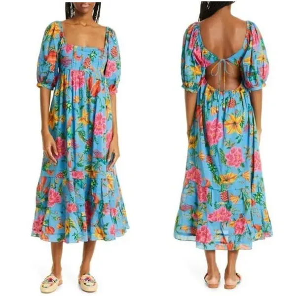 FARM RIO Toucans Garden Midi Dress in Blue Size Small - Image 2