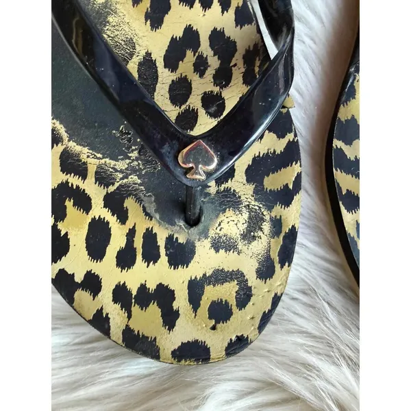 Kate Spade Leopard Print Flip Flops with Black Patent Straps - Image 2