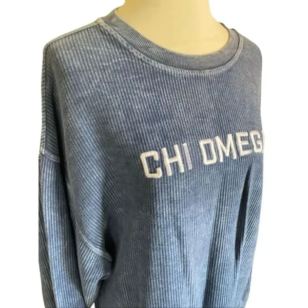 Corded Crew Slate Blue Chi Omega Corduroy-Style Sweatshirt – Size Large - Image 13