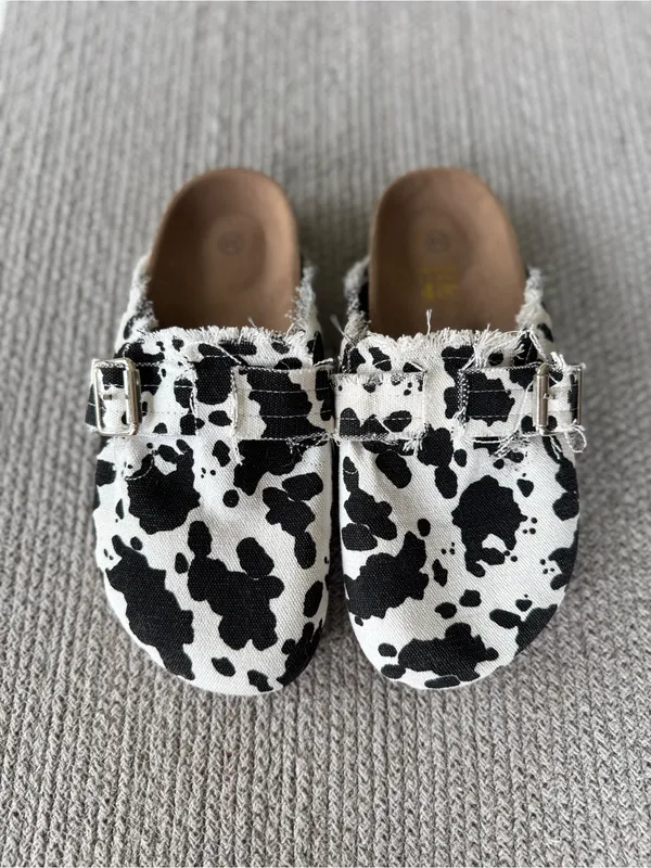 Cow Print Canvas Slip On Slides Mules Clogs in Black and White Size 38 - Image 3
