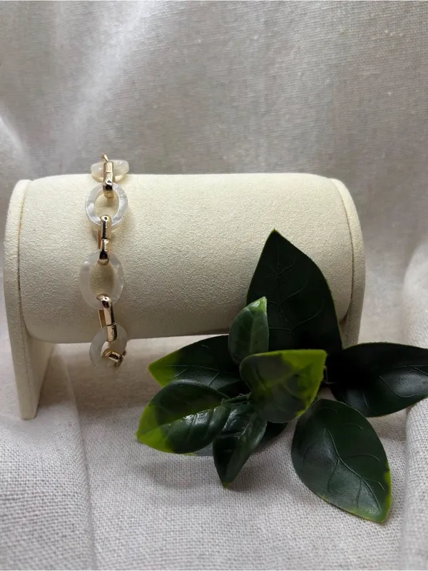 Gold & Frosted Resin Link Bracelet - Women Jewelry - Image 2