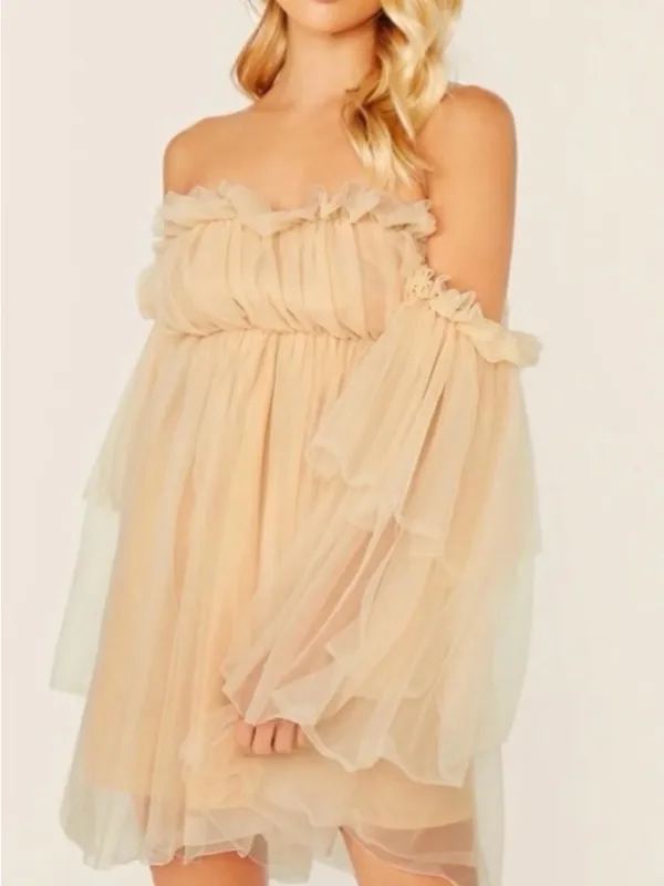 SHEIN Off-Shoulder Ruffle Chiffon Mini Dress Size Small - Image 7