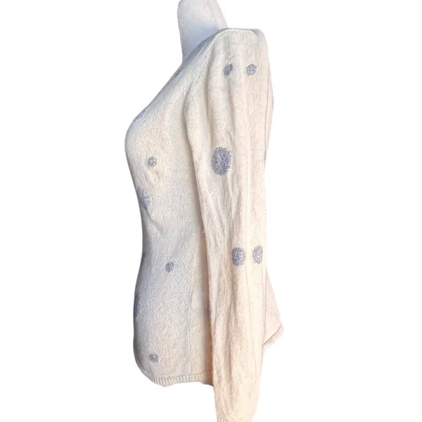 Quinn Cashmere Sparkle Polka Dot Sweater Cream Gray Medium Whimsical Knit - Image 4