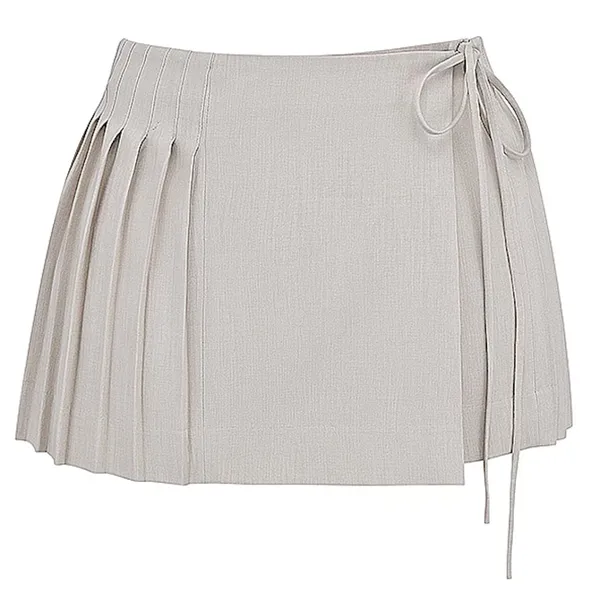 House of CB Pleated Wrap Bow Mini Skirt S - Stone Grey - Image 4
