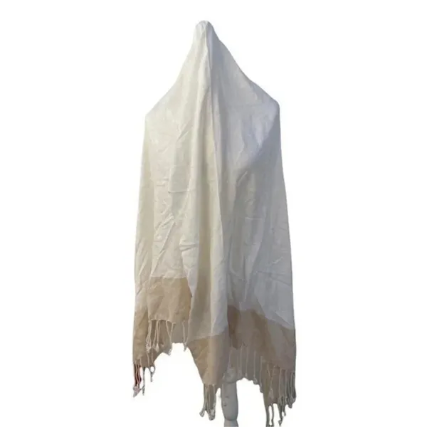 Textured Scarf Fringed Shawl Butterfly Design Neutral Cream 70 x 36 inch​​‎ - Image 6