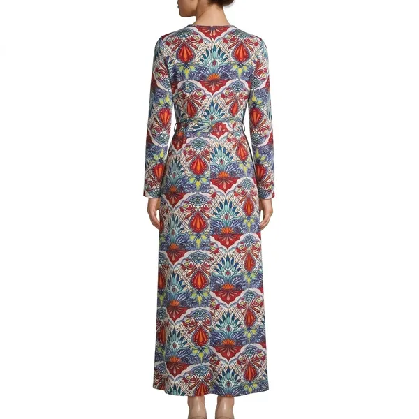 Norma Allen Collection Boho Abstract Print Faux Wrap Maxi Dress Large - Image 2