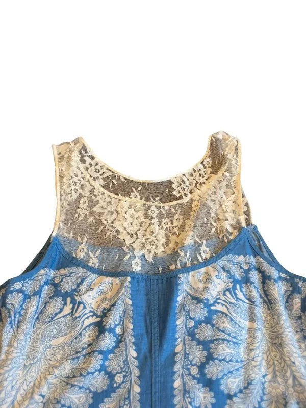 Free People Blue Ivory Paisley Lace Yoke Shift Dress Boho Mini Size 4 Women's - Image 8