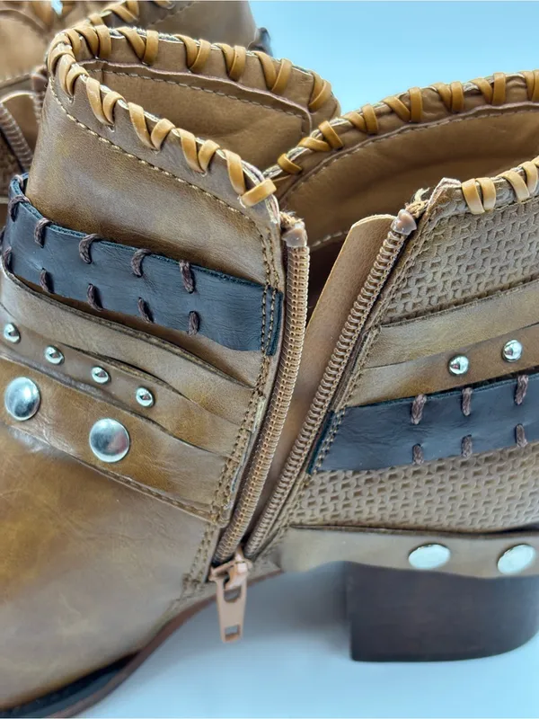 Patrizia Strappy Faux Leather Dressy Boots Studded‎ Ankle Booties Braided Strap - Image 11