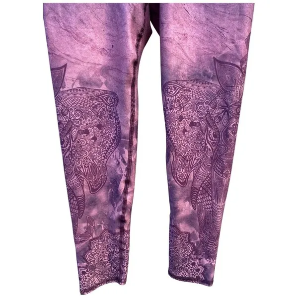 Evolution And Creation Elephant Mandala Floral Whimsical Purple Leggings Size M - Image 7