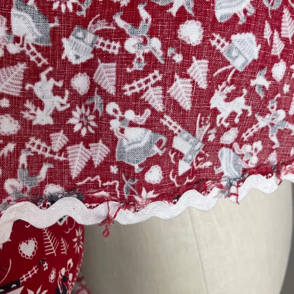 Vintage Half Apron Folk Art Print‎ Hostess Bow Ric-Rac Trim Cottagecore Handmade - Image 13