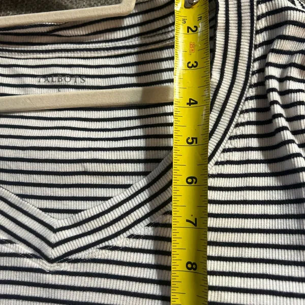 Talbots Black and White Striped V-Neck Tee | Size Large - Image 7
