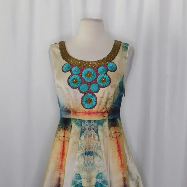 Anthropologie BHANUNI BY JYOTI‎ Villette Dress Fit N' Flare Beaded Embellished 2 - Image 3