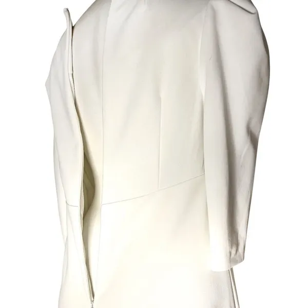 CALVIN KLEIN White Dress Puff Sleeve High Waist Lined Scuba Crepe Size 8 - Image 7