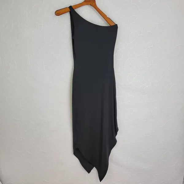 Venus One Shoulder Dress Womens XS Black Midi Hi-Low Hem Stretchy Built in Bra - Image 6