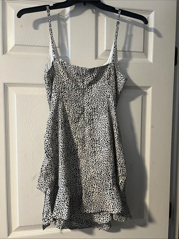 Black and White Spotted Cowl Mini Dress - Image 7
