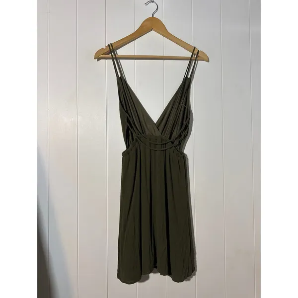 Ecote Urban Outfitters Olive Green Dress XS Strappy Criss Cross Back Mini - Image 7