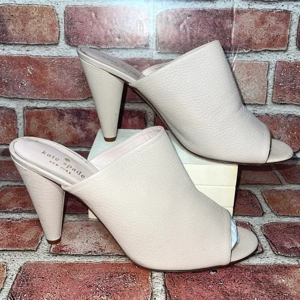 Pre-Owned Kate Spade Bova Pink Nude Peep Toe High Heel Mules Size 8.5B Preppy - Image 4