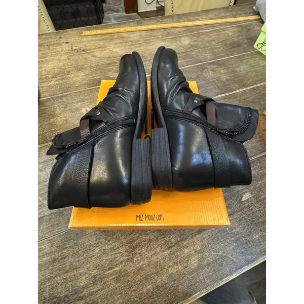 Miz Mooz Leather Buckled Ankle Boots Lagos Black Size 39 US 8.5 Wide Western - Image 6