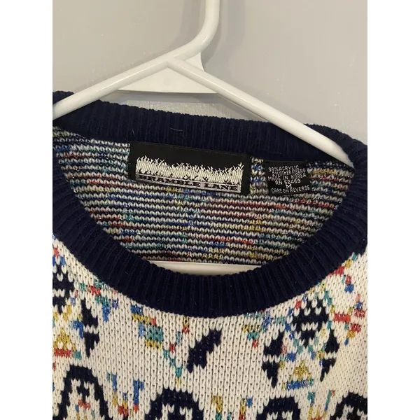 Vintage 80's Bramble Lane Womens Medium Ski Sweater Multi‎ Color Navy Trim M - Image 3