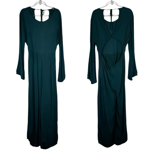 Lulus Moments That Last Hunter Green LS Cutout Jumpsuit XL - Image 3