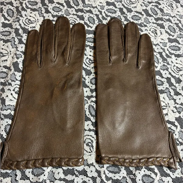 Vintage Brown Leather Gloves Size 6 - Image 2