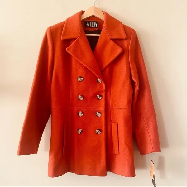 PAUL LEVY Vintage Wool Double Breast Coat Size M NEW - Image 3